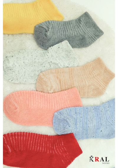 Kral Socks Kadın Patik Çizgili Kabartma Ters Havlu Penye 6 Çift Karışık Renk Kısa Çorap ASORTİ
