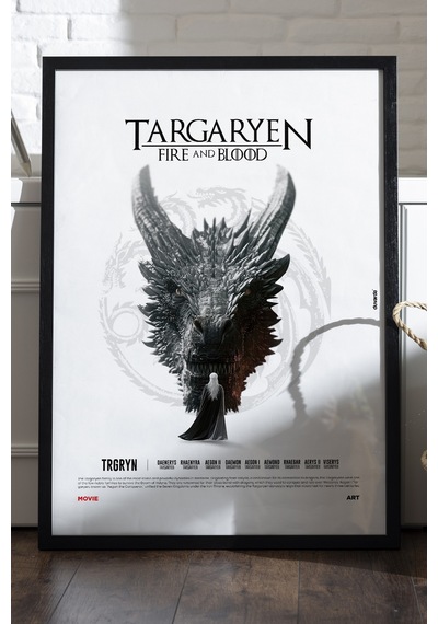 Targaryen Siyah Ahşap Çerçeveli Poster, Dizi Duvar Tablosu