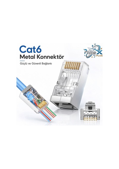 Primex Px-660m6 Cat6 Metal Rj45 Jack Utp Konnektör 100'lü Paket, Yeni Nesil Ağ Kablosu Ucu Ethernet