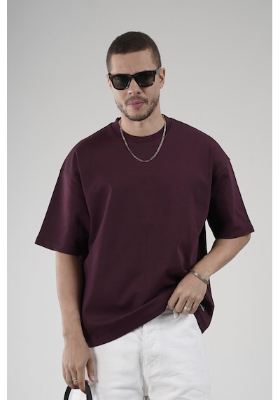 Bisiklet Yaka Oversize Erkek Süprem Tişört Bordo