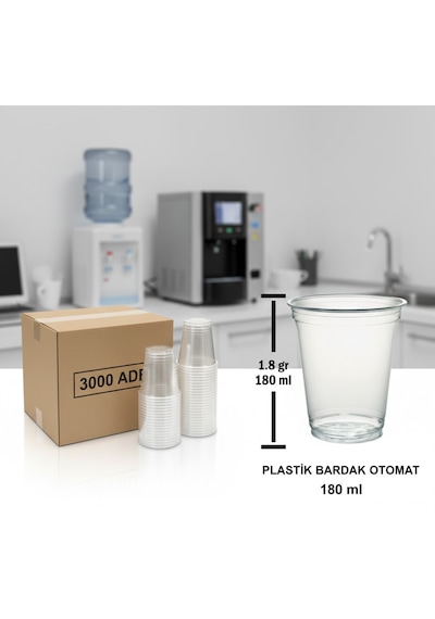 Lindera Plastik Pet Bardak, 180 Cc Otomat Bardağı, 3000 Adetli - Tam Koli İle Ekonomik Paket Şeffaf