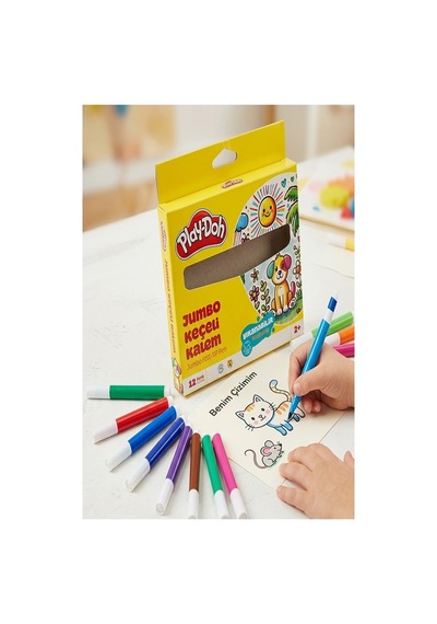 Keçeli Kalem 12 Renk Jumbo 1 Paket Play-doh 12 Li Jumbo Keçeli Kalem Canlı Renkler Yıkanabilir Kaliteli Okul Öğrenci