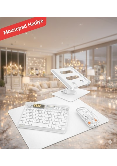 Apple Uyumlu iPad, Pro 11 M5 2025 Ergonomik Tablet Çalışma Seti Metal Stand Rgb Klavye Mouse Optik