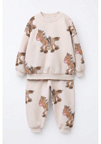 Monila Erkek Çocuk At Baskılı Taş Sweatshirt Ve Eşofman Takımı