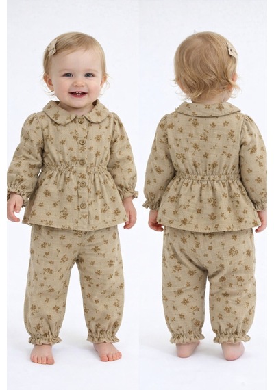 Babyhola Çiçek Desenli Müslin Kız Bebek Bayramlık Takım İkili Set 2013 Kahverengi