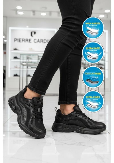Pierre Cardin Siyah Hafızalı Taban Fileli Hafif Kadın Spor Ayakkabı Pcı-11369 G