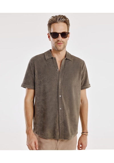 Yargıcı Kısa Kol Düğmeli T-shirt 25yets9002x 007 Haki