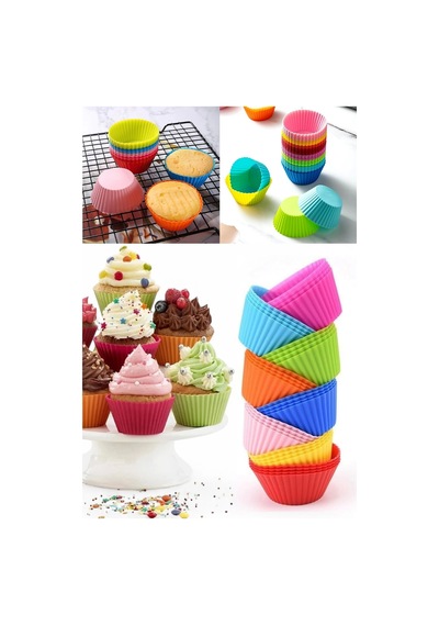 Tilbe Home 6'lı Silikon Muffin Kek Kapsülü Yeniden Kullanılabilir Cupcake Browni Kek Kalıbı Renkli Çok Renkli