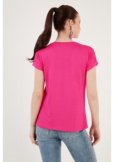 Lela V Yaka Relaxed Fit Yırtmaç Detaylı 2'Li Paket Bayan Bluz 5862000S2 Siyah-Fuşya