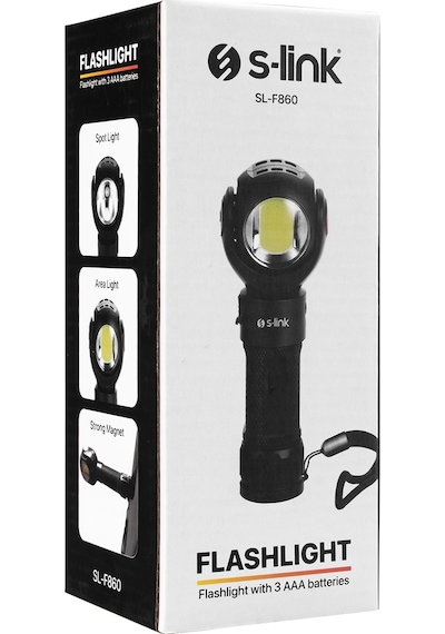 S-Link Sl-F860 3w Pilli Döner Çift Başlıklı El Feneri Siyah