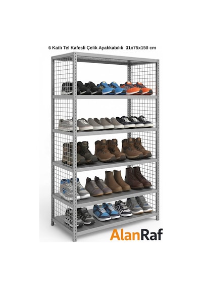 6 Katlı Galvaniz Tel Kafesli Çelik Ayakkabılık Rafı 31x75x150 Cm Uzun Ömürlü