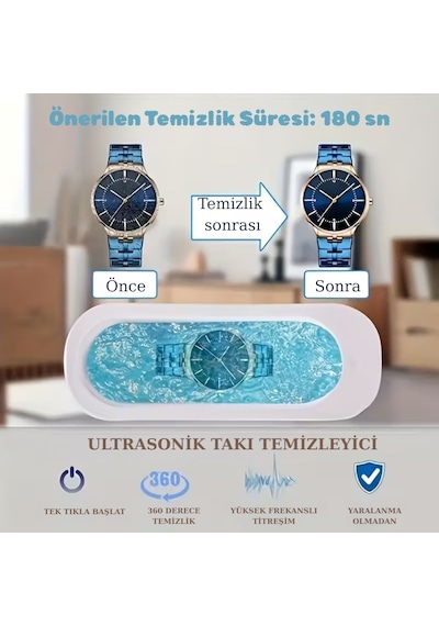 Dijital Ekranlı Ultrasonik Takı Temizleyici Çok Fonksiyonlu Takı Saat Gözlük Fırça Temizleme 300 Ml