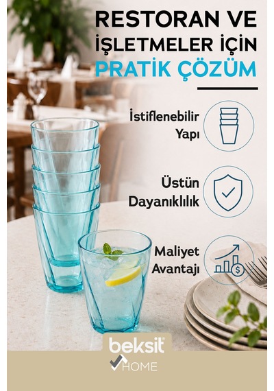 Home Glassy Kırılmaz Polikarbon 6'lı Bardak Turkuaz 400 Ml Turkuaz Turkuaz