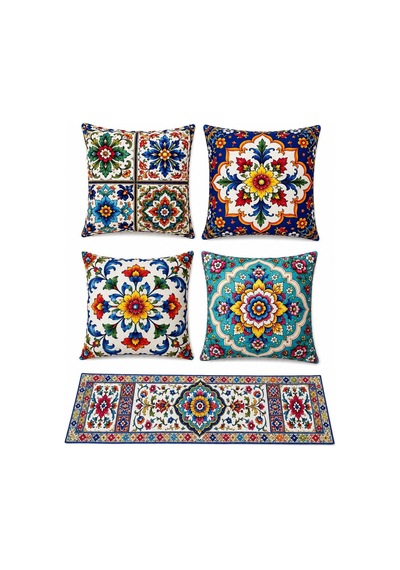 Vibrant Boho 4'lü Kırlent Kılıfı Seti Ve 1 Adet Runner Vibrant Boho - 902980989 Vibrant Boho