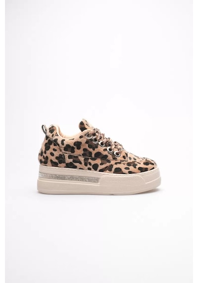 Trendella Kadın Leopar Desenli Gizli Topuklu Sneaker Tr04ms01e Beyaz