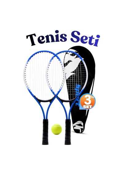 3lü Deluxe Çocuk Tenis Raketi Seti Çantalı 21 İnç Genç Tenis Raketi L2 53 Cm Mavi 671 Başlangıç Ve İleri Seviye Çocuk Tenis Seti Junior Raket Mavi
