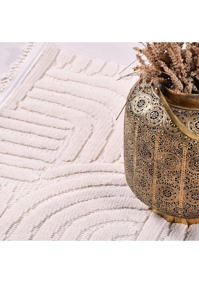 Bespoky Geometrik Modern Salon Halısı Krem - Pudra Pembe