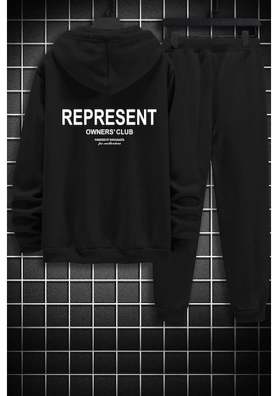 Uyguntarz Unisex Represent Baskılı Eşofman Takımı Siyah