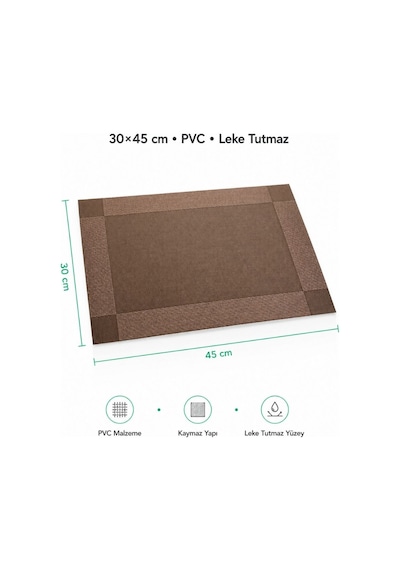 Kahverengi Pvc Amerikan Servis 30x45 Cm - Çerçeveli Leke Tutmaz Supla Matı