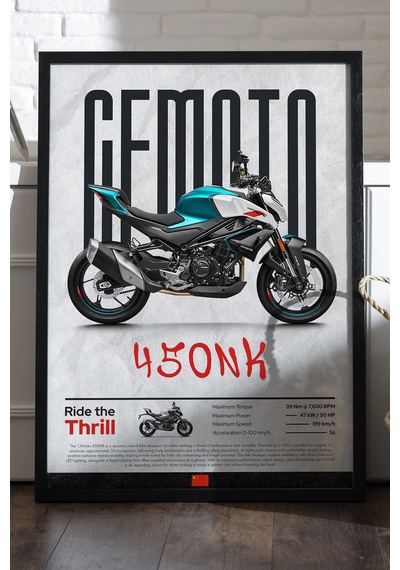 Cfmoto 450 Nk Siyah Ahşap Çerçeveli Poster, Dekoratif Motosiklet Duvar Tablosu