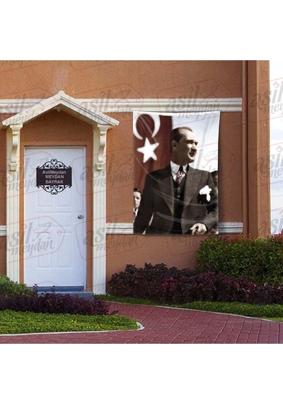 Modern Şık Takım Elbiseli Gazi Mustafa Kemal Atatürk - Ay Yıldızlı Poster Bayrak 100x150 Cm 1