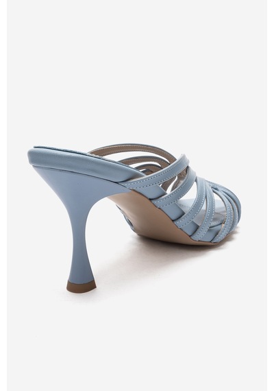 Luvi Shoes Olıvera Bebe Mavi Cilt Kadın İnce Topuklu Terlik