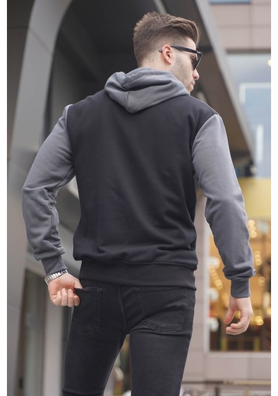 Madmext Siyah Kapüşonlu Renk Bloklu Erkek Sweatshirt 6024 Siyah