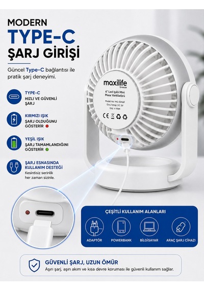 Breeze Mg-5056f 6 İnç Şarjlı Mini Masa Vantilatörü Led Göstergeli 5 Kademeli Hız Ayarlı