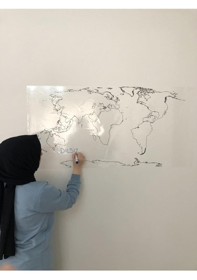 Dilsiz Dünya Haritası Yazı Tahtası Statik Akıllı Kağıt Tahta Kalem 114x56 Cm Yapışkansız Şeffaf