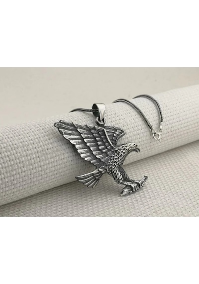Takılingo 925 Ayar Gümüş 3d Kartal Tasarımlı Erkek Kolye Gümüş