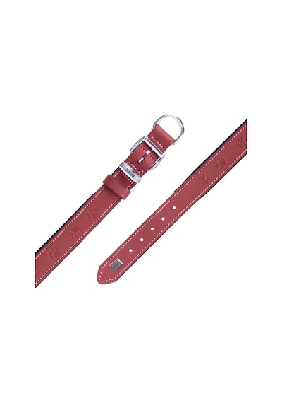Doggie Gerçek Deriden El Yapımı Pati Desenli Köpek Boyun Tasması 3x42-50 CM Kırmızı