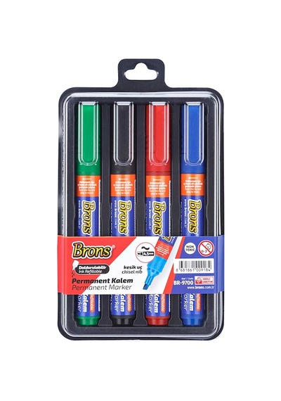 Brons Permanent Marker Kalem Kesik Uç 4 Lü Bls Br-9700 Çok Renkli
