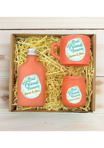 Bk Gift Kişiye Özel İsimli Dtf Best Friend Temalı Somon Kahve Fincanı & Kolonya & Mum Hediye Seti-2, Arkadaşa Hediye, Doğum Günü Hediyesi Kobitmeyenco