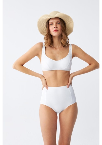 Akbeniz Kadın Beyaz Pedli Yüksek Bel Bikini Takımı