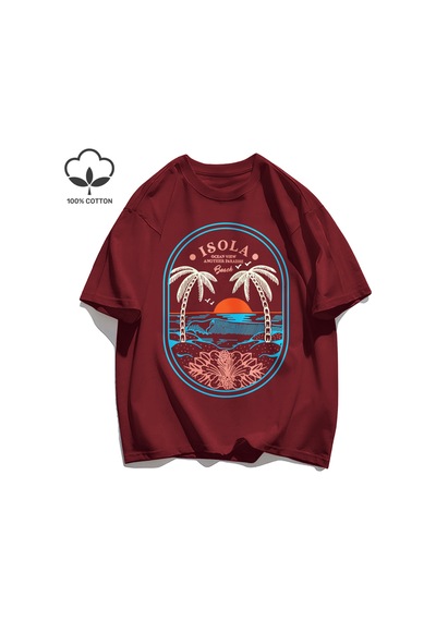 Startmore Y2k Vintage Tişört Tee Okyanus Vibw Başka Bir Paradibe Kırmızı