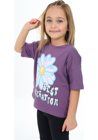 Toontoy Kids Toontoy Kız Çocuk Baskılı Tişört Mor