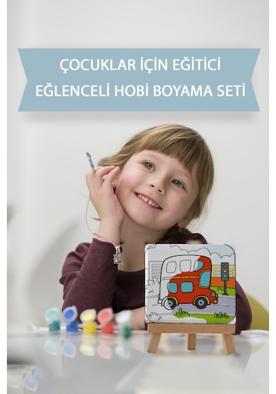 Sevimli Otobüs Çocuk Eğitici Tuval Boyama Hobi Seti