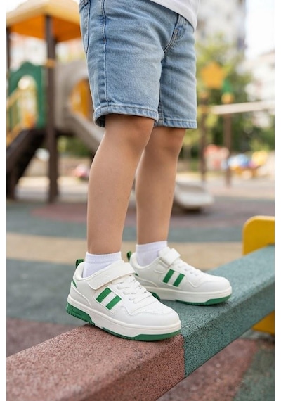 Fort Cool Foor Rahat Esnek Sneaker Erkek Çocuk Spor Ayakkabı Beyaz - Yeşil