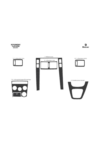 Hyundai Tucson Torpido Kaplama 2004-2010 9 Parça Karbon