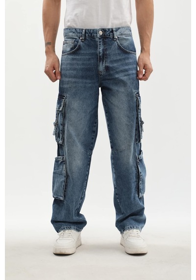 Banny Jeans Erkek Kargo Cepli Jean Pantolon Mavi