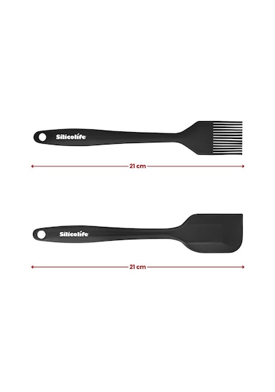 Silicolife Spatula Ve Fırça Seti, Isıya Dayanıklı Yanmaz Yapışmaz Silikon Spatula Ve Yumurta Fırçası 2 Li Set Siyah