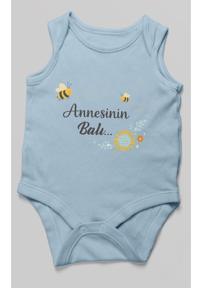 Morivokids Annesinin Balı Sıfır Kollu Bebek Body %100 Pamuk Bebe Mavisi