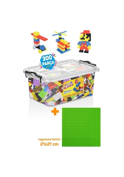 Yeşil Uygulama Zeminli Mikro Blok Funny Blocks 300 Parça Plastik Kutulu