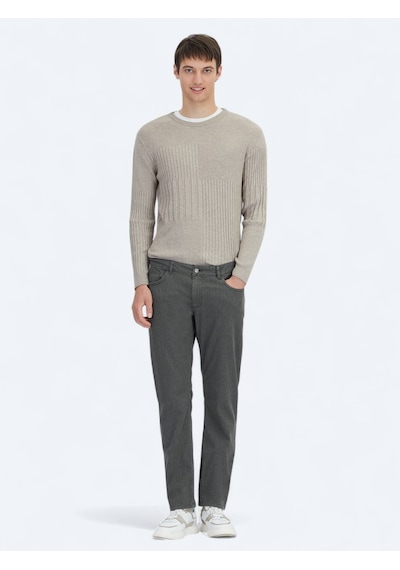 Kip Haki Dokuma Regular Fit Casual Pamuk Karışımlı Pantolon Haki