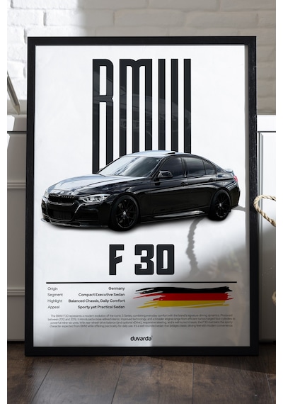 Bmw F30 Siyah Ahşap Çerçeveli Poster, Dekoratif Araba Duvar Tablosu