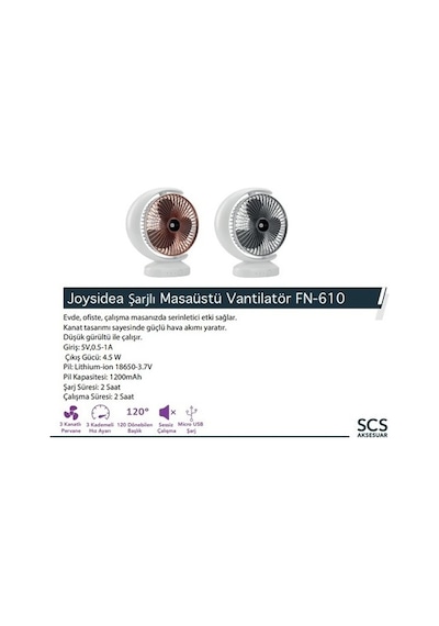 Joysidea FN-610 3 Kanatlı Şarjlı Masaüstü Vantilatör