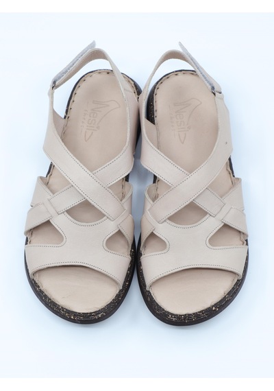 Nesilshoes Nesil Shoes Mns 154 Bej Hakiki Soft Deri Kadın Sandalet
