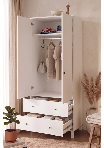 Robin Home Lena Bebek Çocuk Odası Takımı Geniş Şifonyer 4 Çekmeceli + Gardrop Gardırop Elbise Dolabı Beyaz