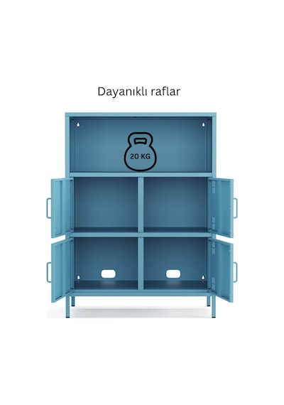 Pera Metal Çok Gözlü Dolap, 4 Kapaklı, Açık Raflı 80,50 X 40 X 109,50 Cm Ral 5024 Mavi Pera Metal Çok Gözlü Dolap, 4 Kapaklı, Açık Raflı 80,50 X 40 X 109,50 Cm Ral 5024 Mavi