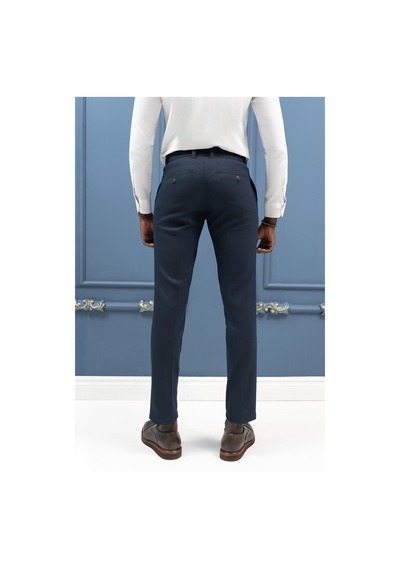 Notra Slimfit Pamuklu Kendinden Çizgili Mevsimlik Kumaş Pantolon Lacivert